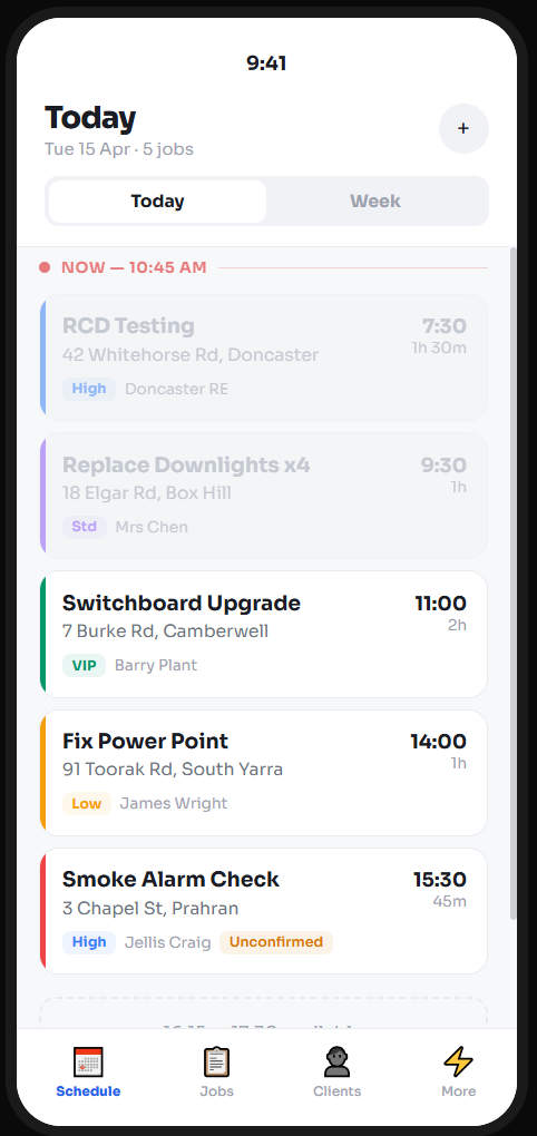 TaskGoblin mobile app showing today's job list