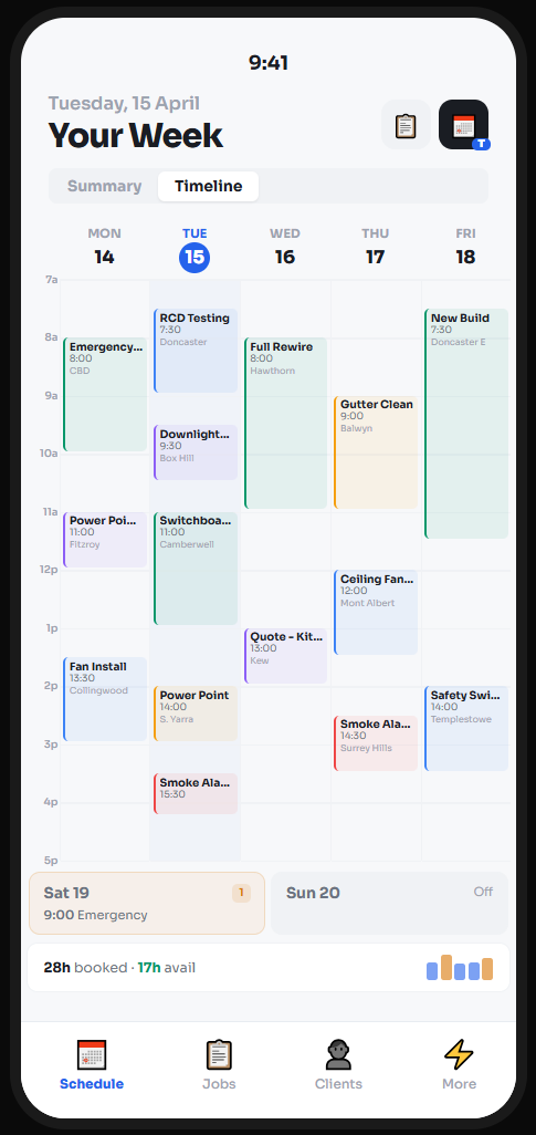 TaskGoblin mobile app showing the week schedule